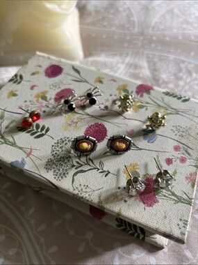 Elegant Mixed Stud Earring Set - Yellow, Red, Black, Clear, Gold